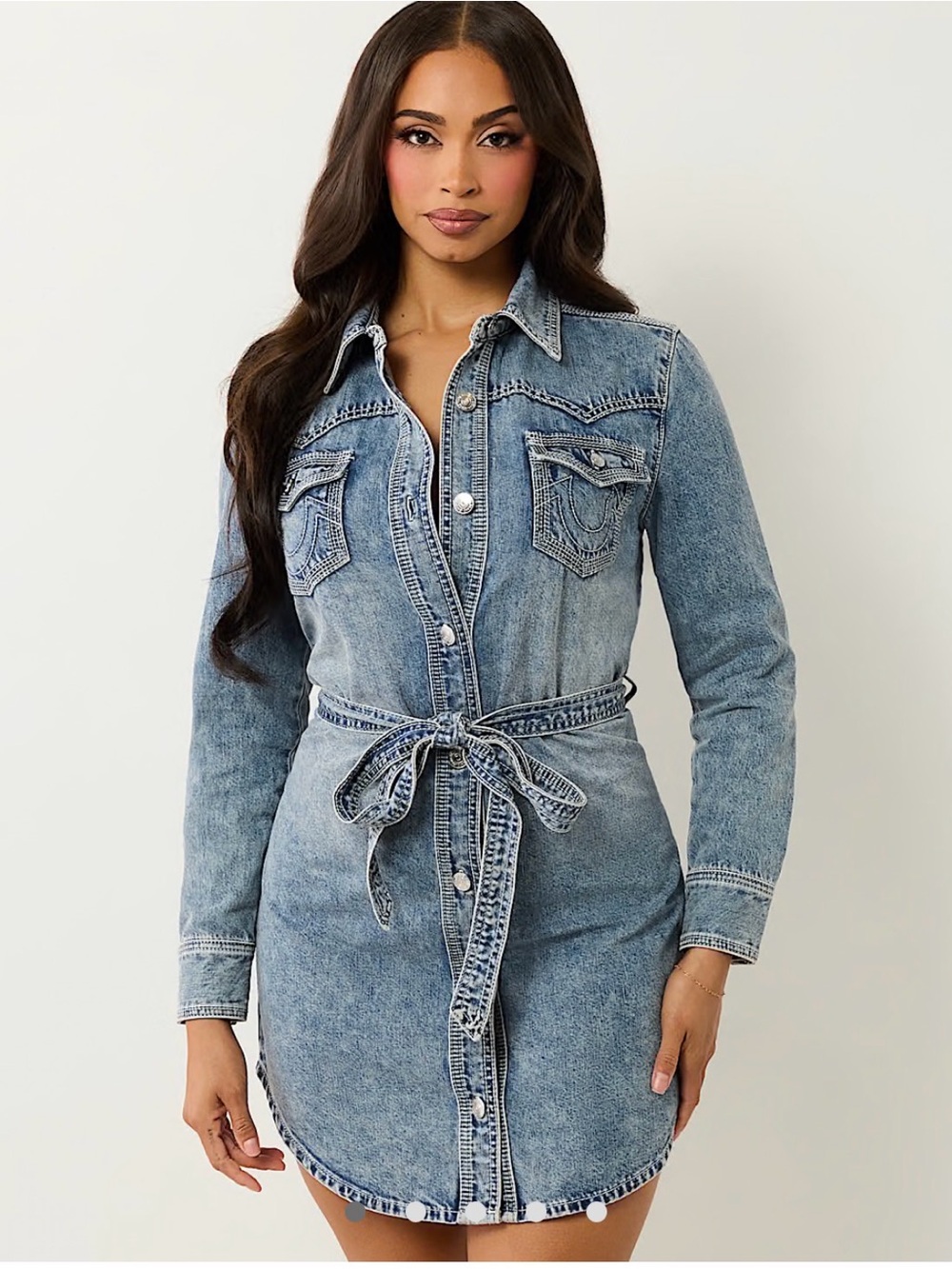 True Religion Light Blue Denim Belted Shirt Dress
